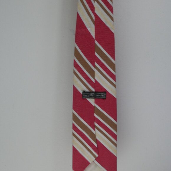 Vintage Sears Men's Store Cotton Blend Red Tan Cream Striped Tie - Picture 12 of 13